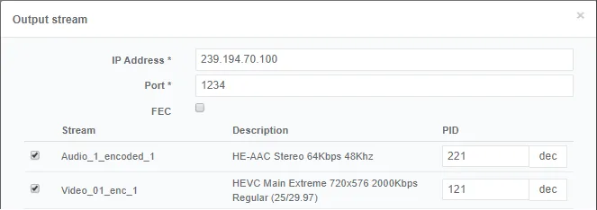 EL output stream video CC