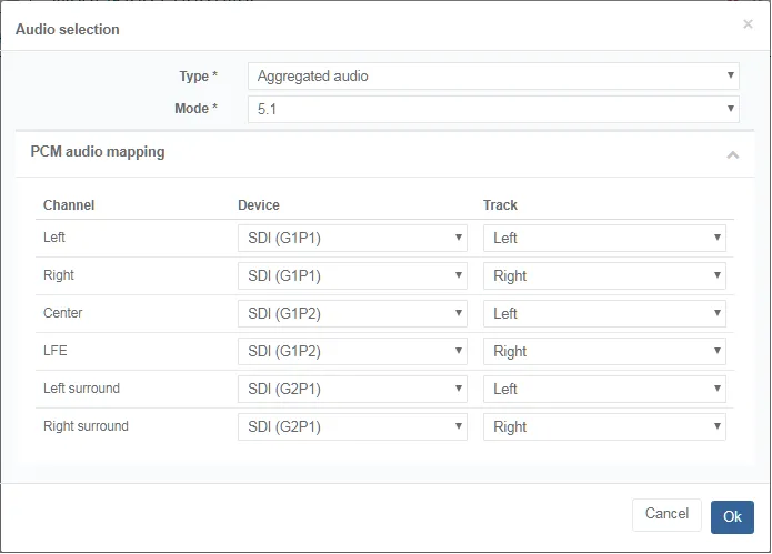 Live SDI aggregated audio