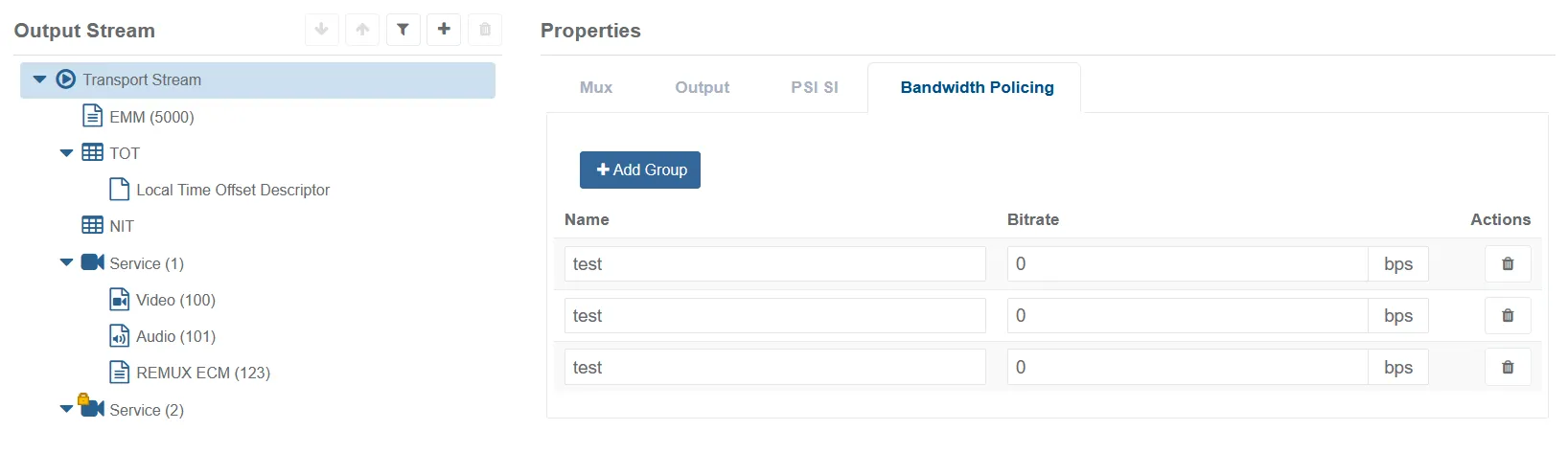 Mux SP Tab Transport Stream Properties BP