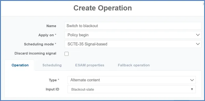 Example: Live stream switch configuration