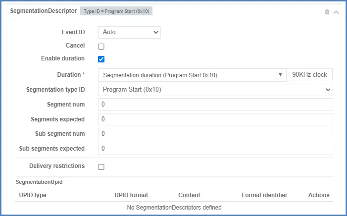 Adding a segmentation descriptor