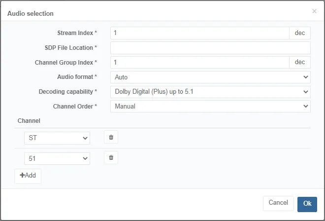 el input audio st2110 channelorder