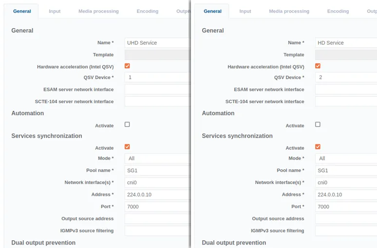 Example of configuration for a pair of synchronized
services