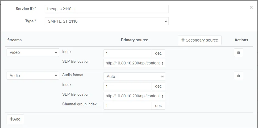 live servicelineup view st2110