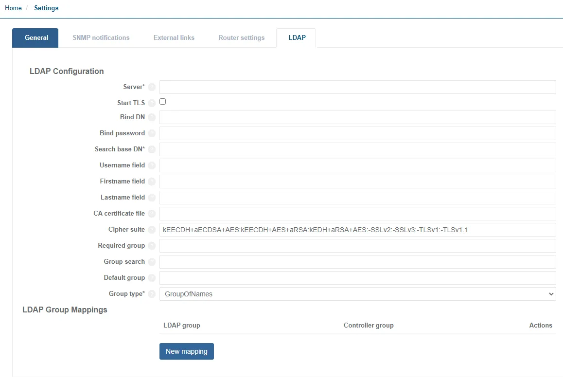 menu system settings ldap
