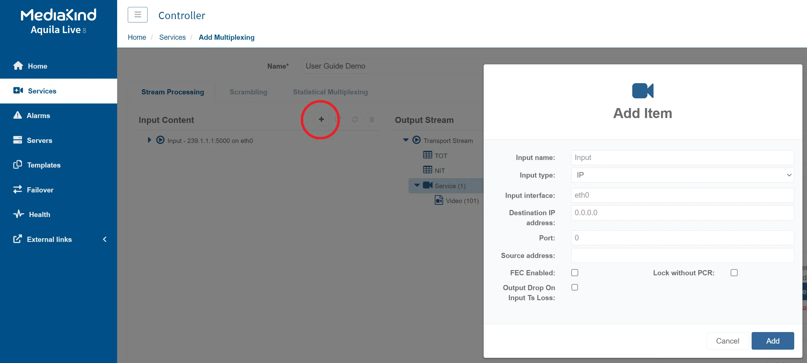 mux input content panel plus