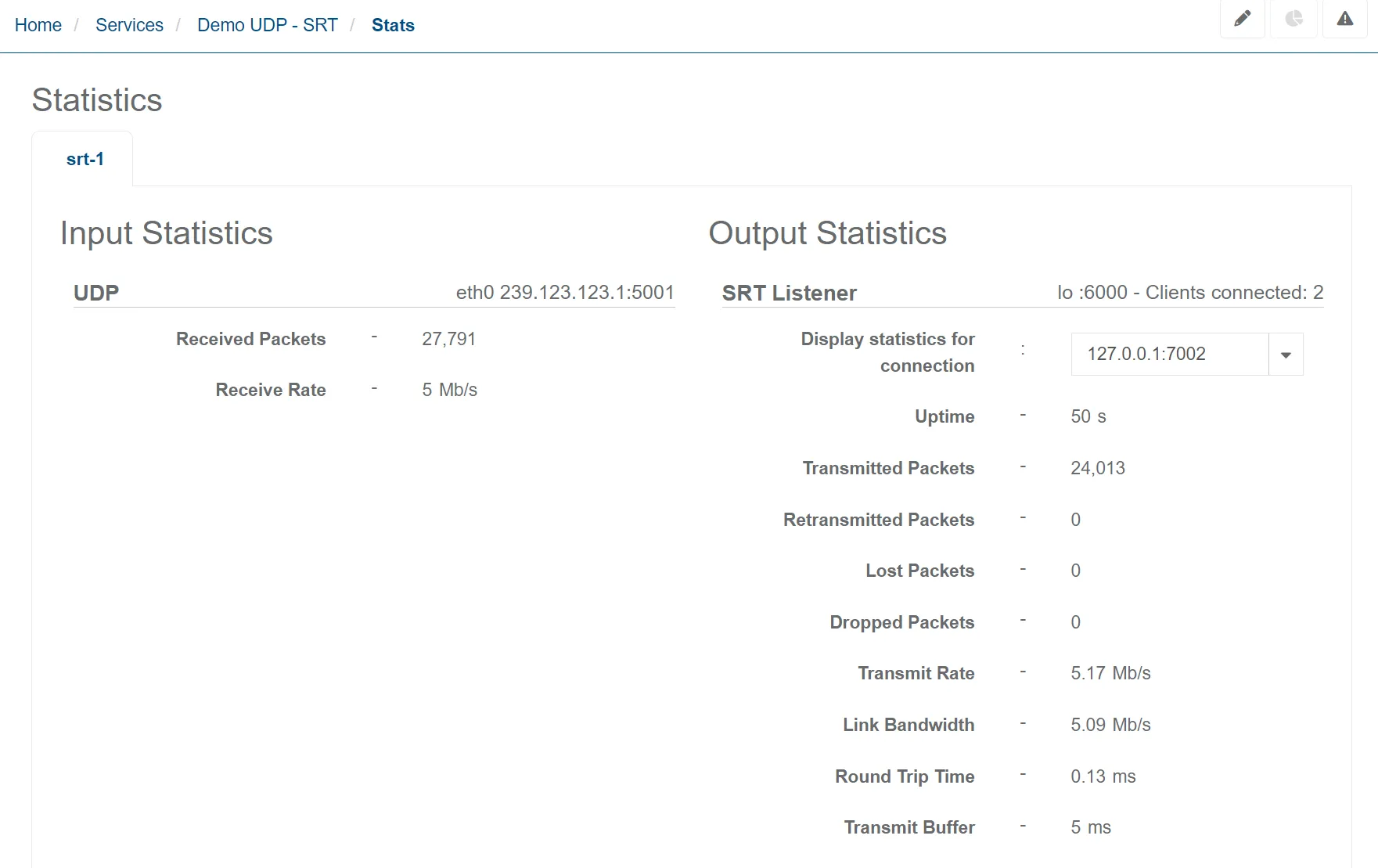 rt stats udp srt listener