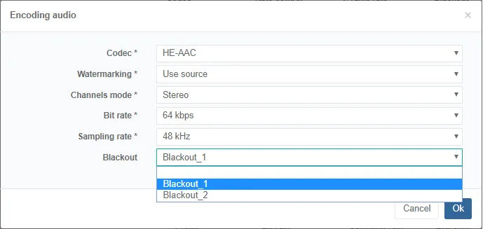 screen blackout configuration parameter audio selection mfvp el