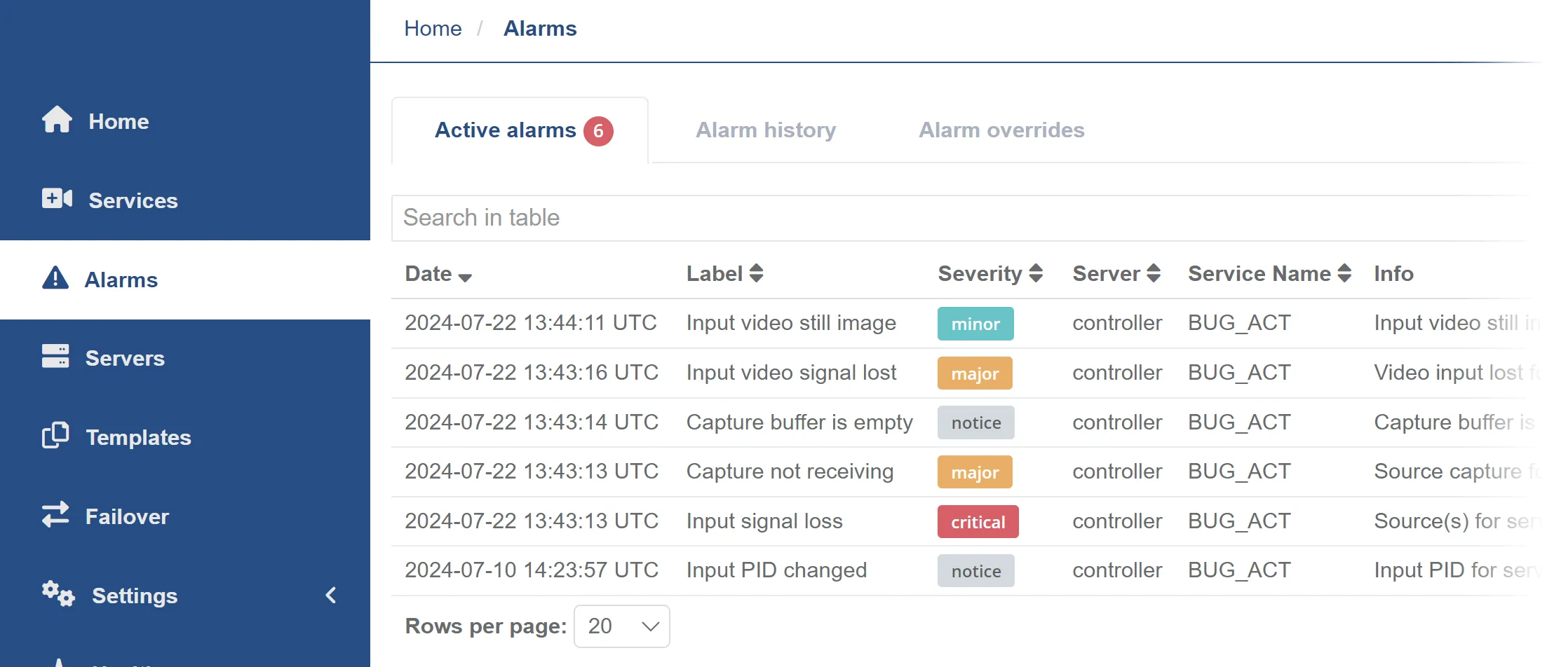 view active alarms menu