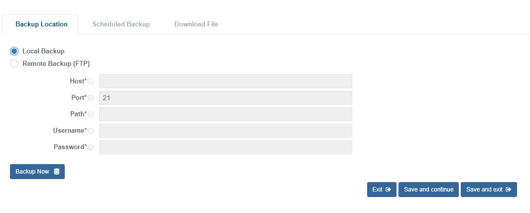 view backup db remote mfvp controller