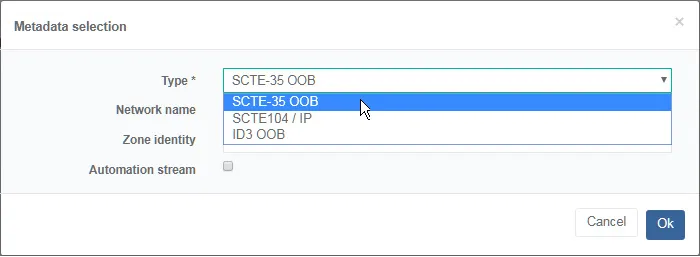 view metadata oob selection type