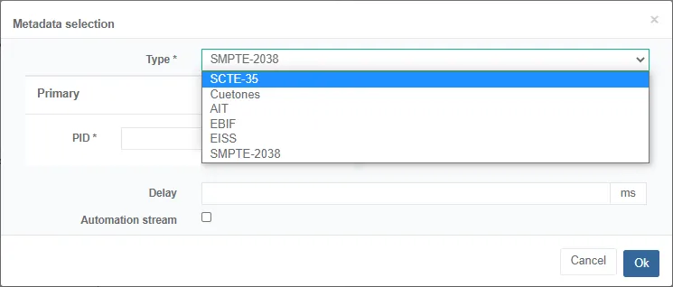 view metadata selection type
