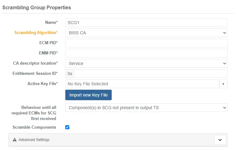 view scrambling groups configuration biss ca sp