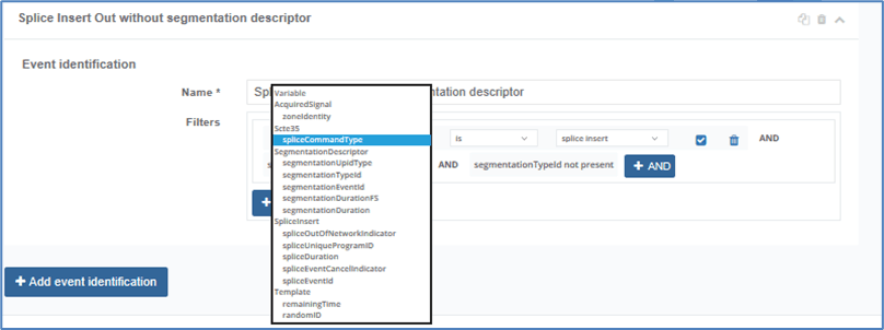 Event identification: filtering rules