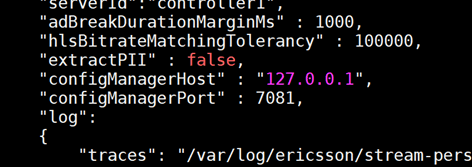 Example of json configuration file with PII configuration flag set to “false”