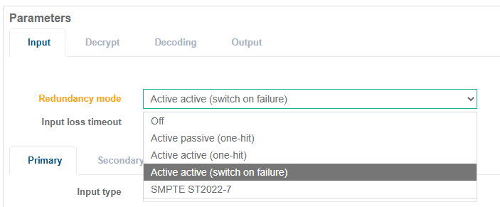 Select Redundancy mode option