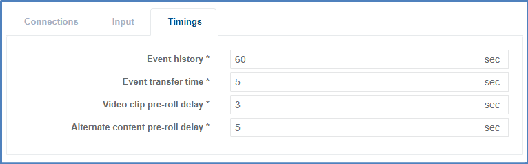 Example of  timings settings