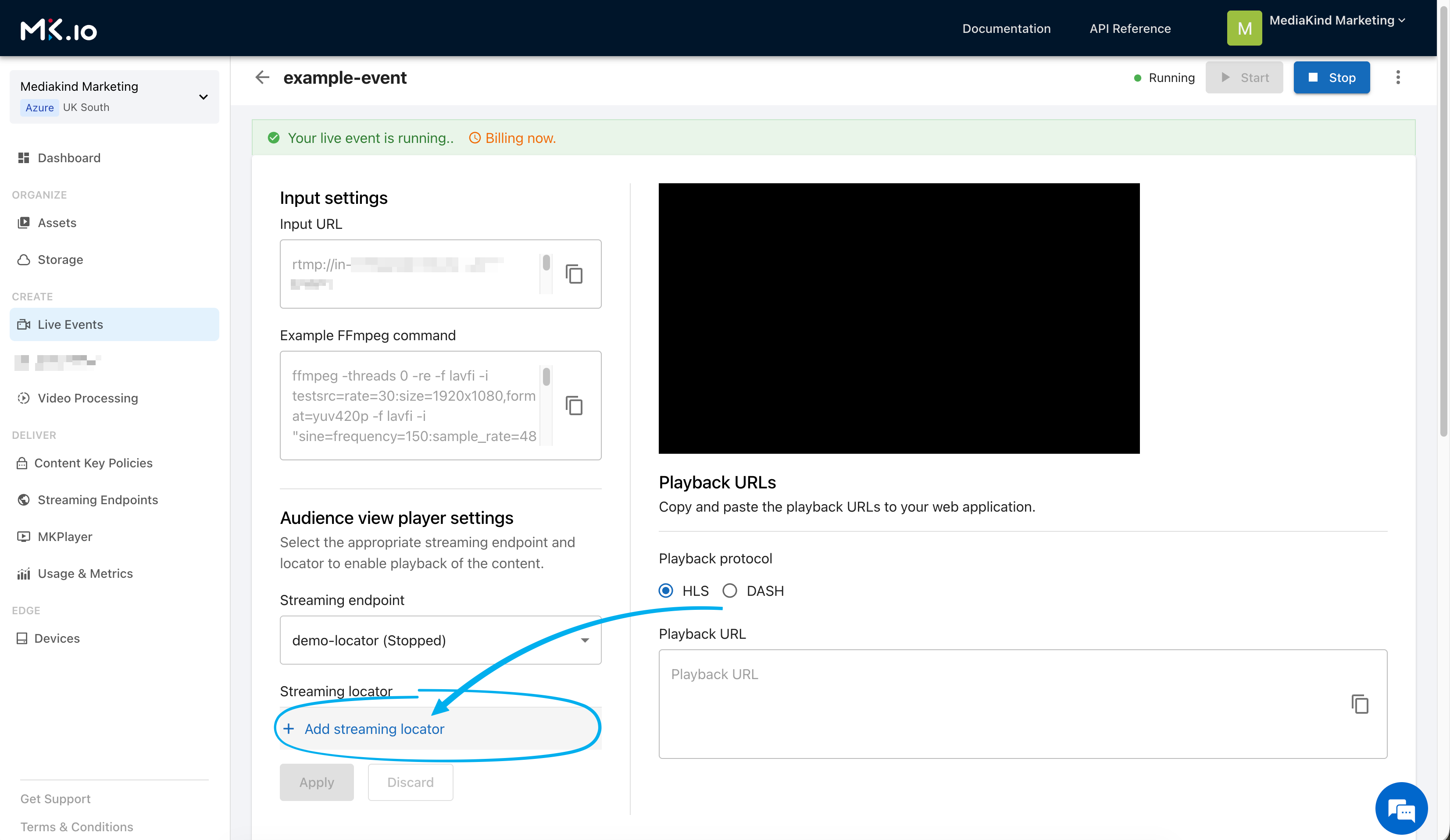 Create streaming locator.