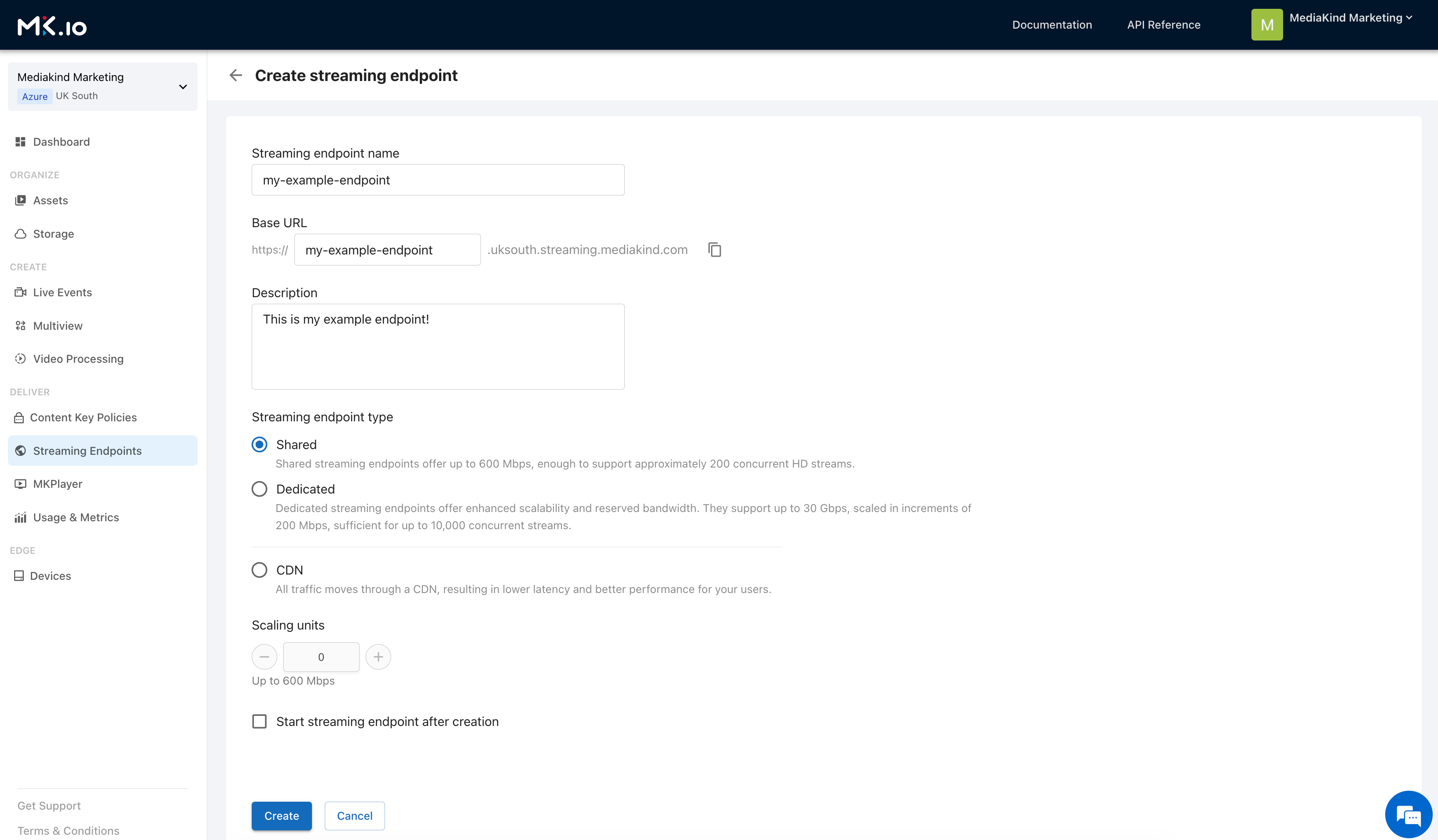 start a streaming endpoint image.
