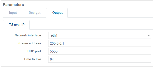 Config output TS over IP cp RX1