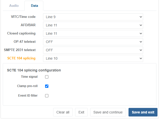 enable scte 104 splicing