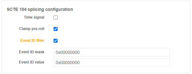 enable scte 104 event id filter