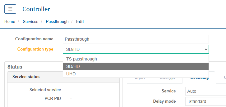 Changing the configuration type in edit page